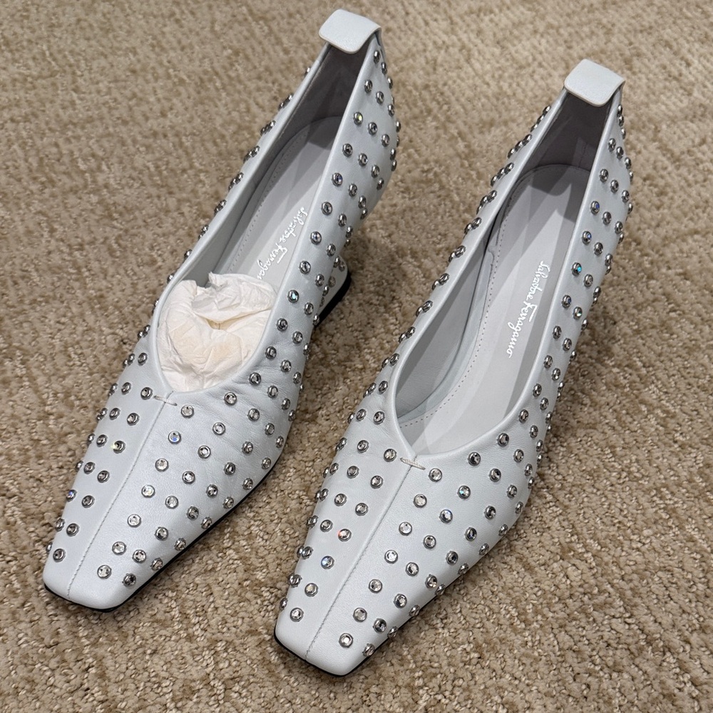 Salvatore Ferragamo White Flats with Silver Studs